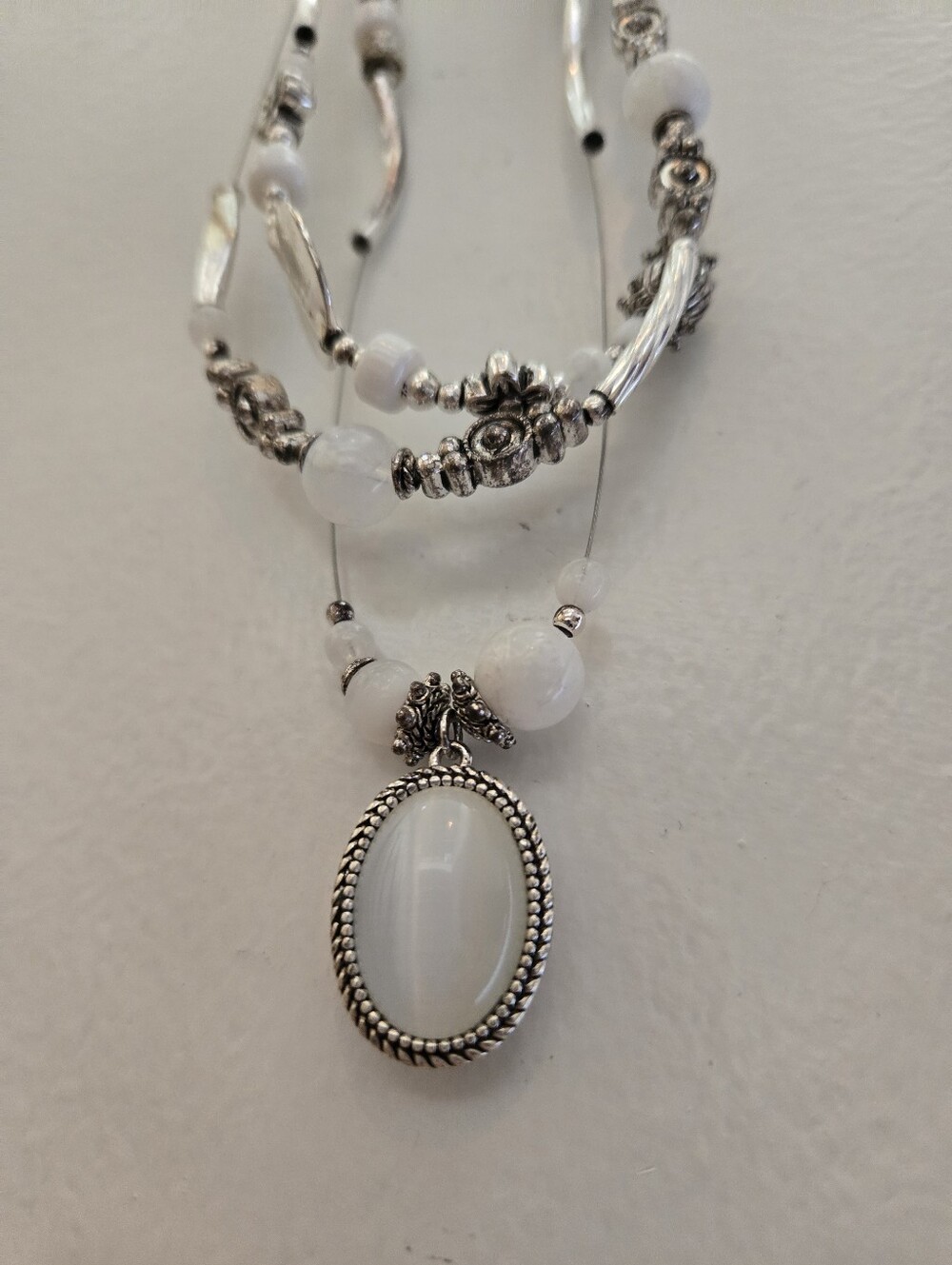 White Stone Pendant Multi-Strand Necklace - Unbranded